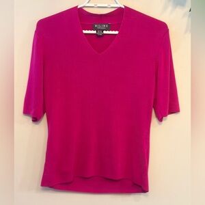 BILINE For Canada 100% Silk Fuchsia Knit V-Neck Top